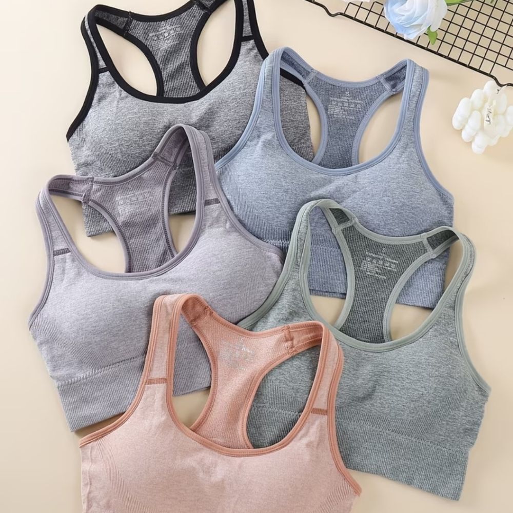 Women's Seamless Sports Bra 5 Piece Set - Black, Gray, Blue, Green, Pink #1